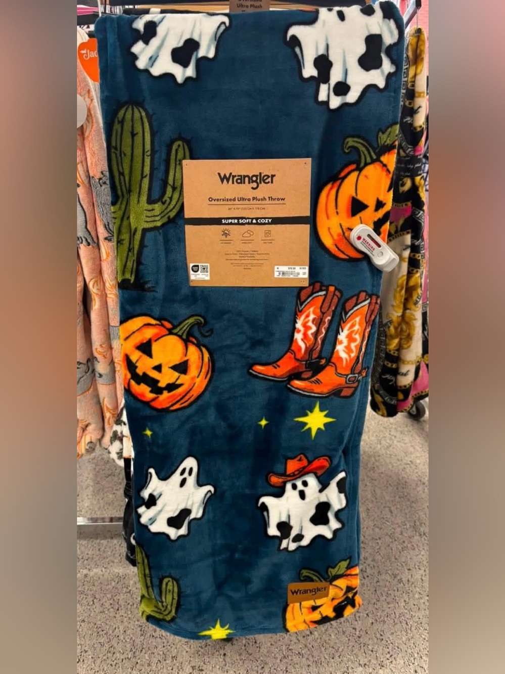 Wrangler Oversized Plush Throw Halloween Pumpkin Cow Ghost NWT